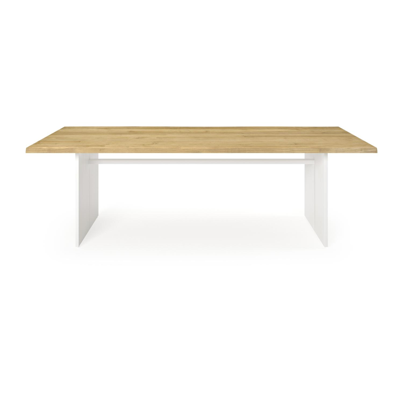 Table de jardin Portofino en aluminium blanc et teck - Lg 240 x Larg. 102 x H 74,5 cm