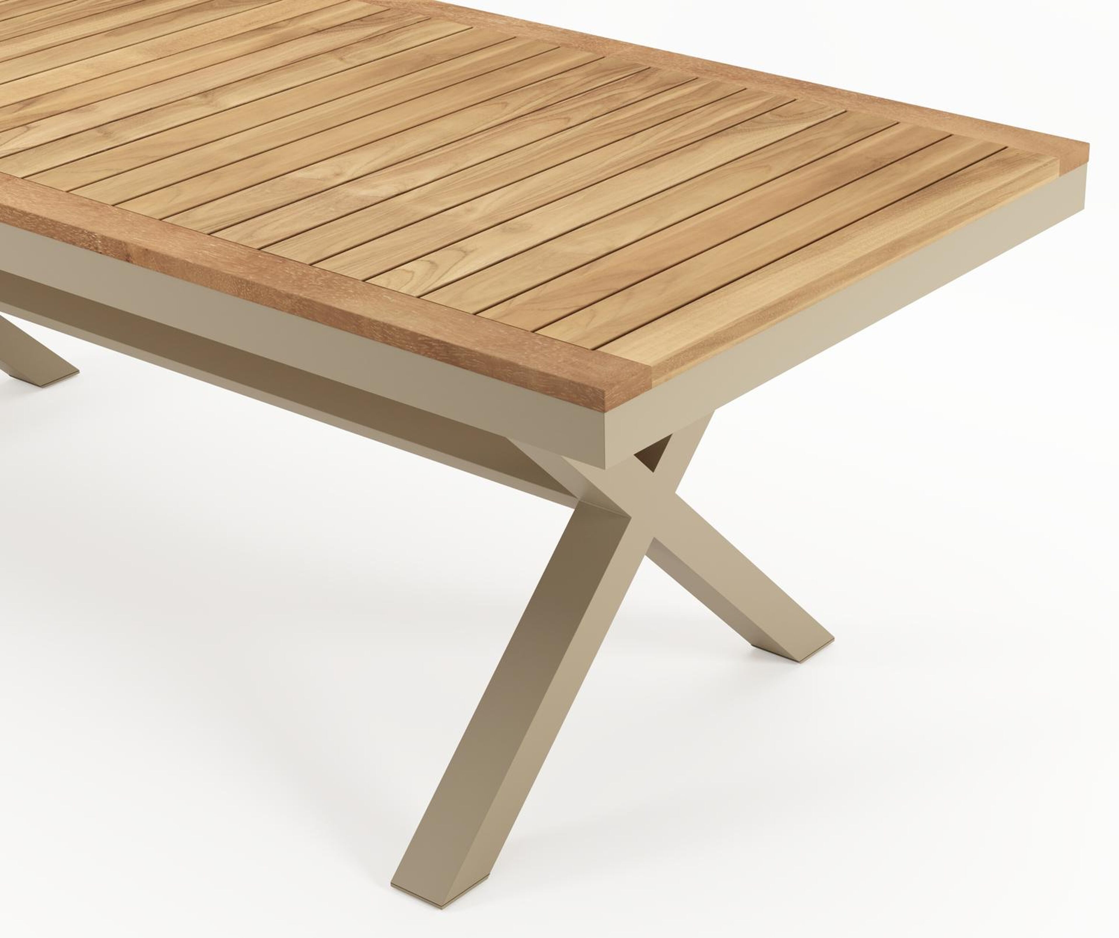 Reza tuintafel rechthoekig in beige aluminium en teak - L 220 x B 92 x H 74 cm