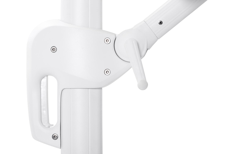 Rufina zweefparasol met tiltfunctie in wit aluminium met natte charcoal chine all weather sunbrella® luxe parasoldoek - L1: 300 x L2: 300 cm (met voet)