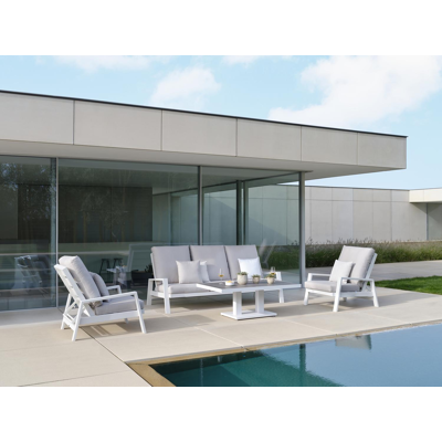 Pop-up loungetafel in wit aluminium en grijs volkeramiek - L 140 x B 85 x H 72 cm