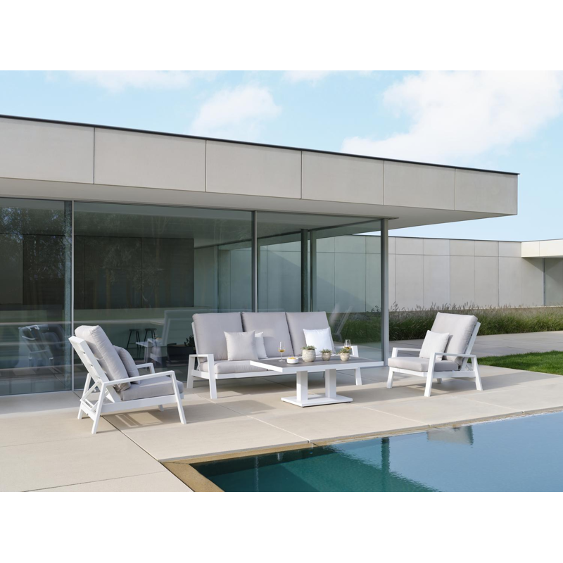 Pop-up loungetafel in wit aluminium en grijs volkeramiek - L 140 x B 85 x H 72 cm