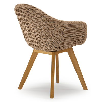 Chaise de jardin Pagino en teck naturel et résine tressée ronde naturel avec coussin en All Weather Cosytica Bora Forest