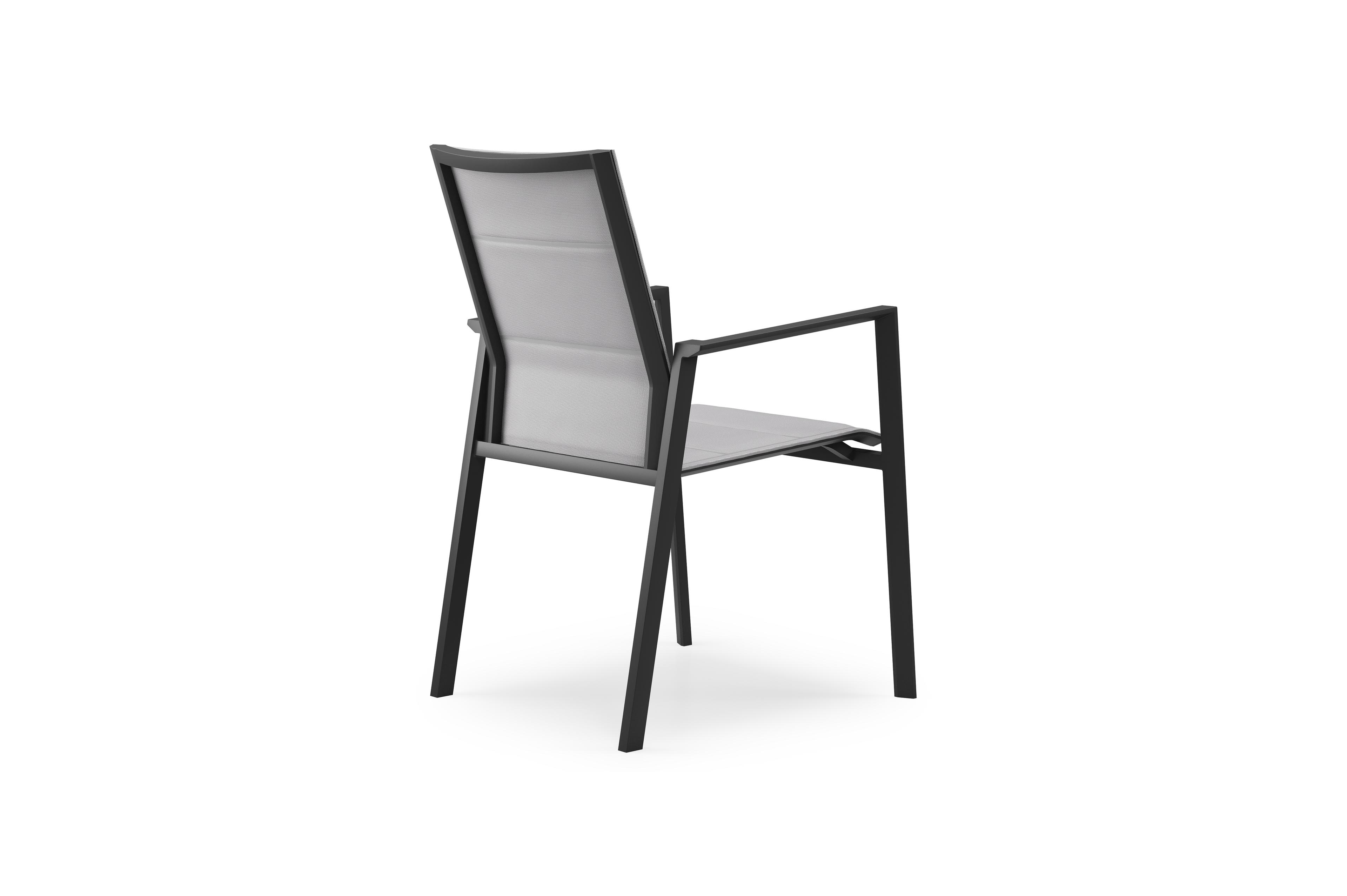 Cirello stapelbare tuinstoel in zwart aluminium en grijs comfort textilene