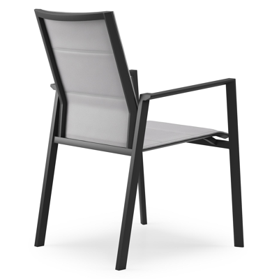 Cirello stapelbare tuinstoel in zwart aluminium en grijs comfort textilene