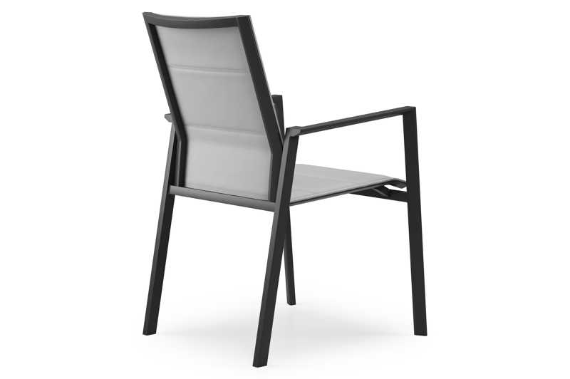 Cirello stapelbare tuinstoel in zwart aluminium en grijs comfort textilene