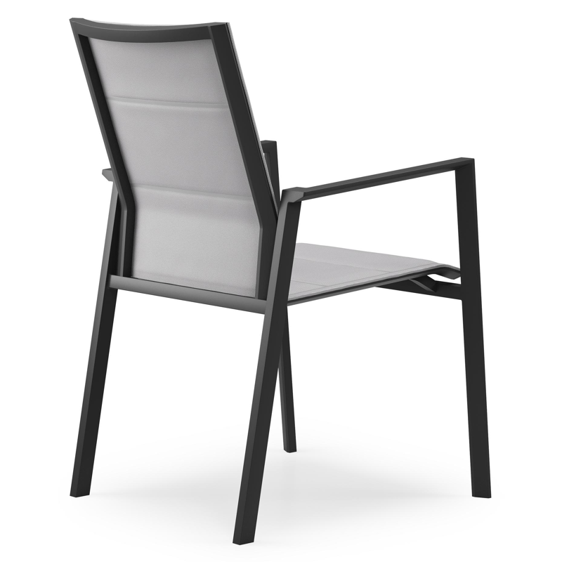 Cirello stapelbare tuinstoel in zwart aluminium en grijs comfort textilene