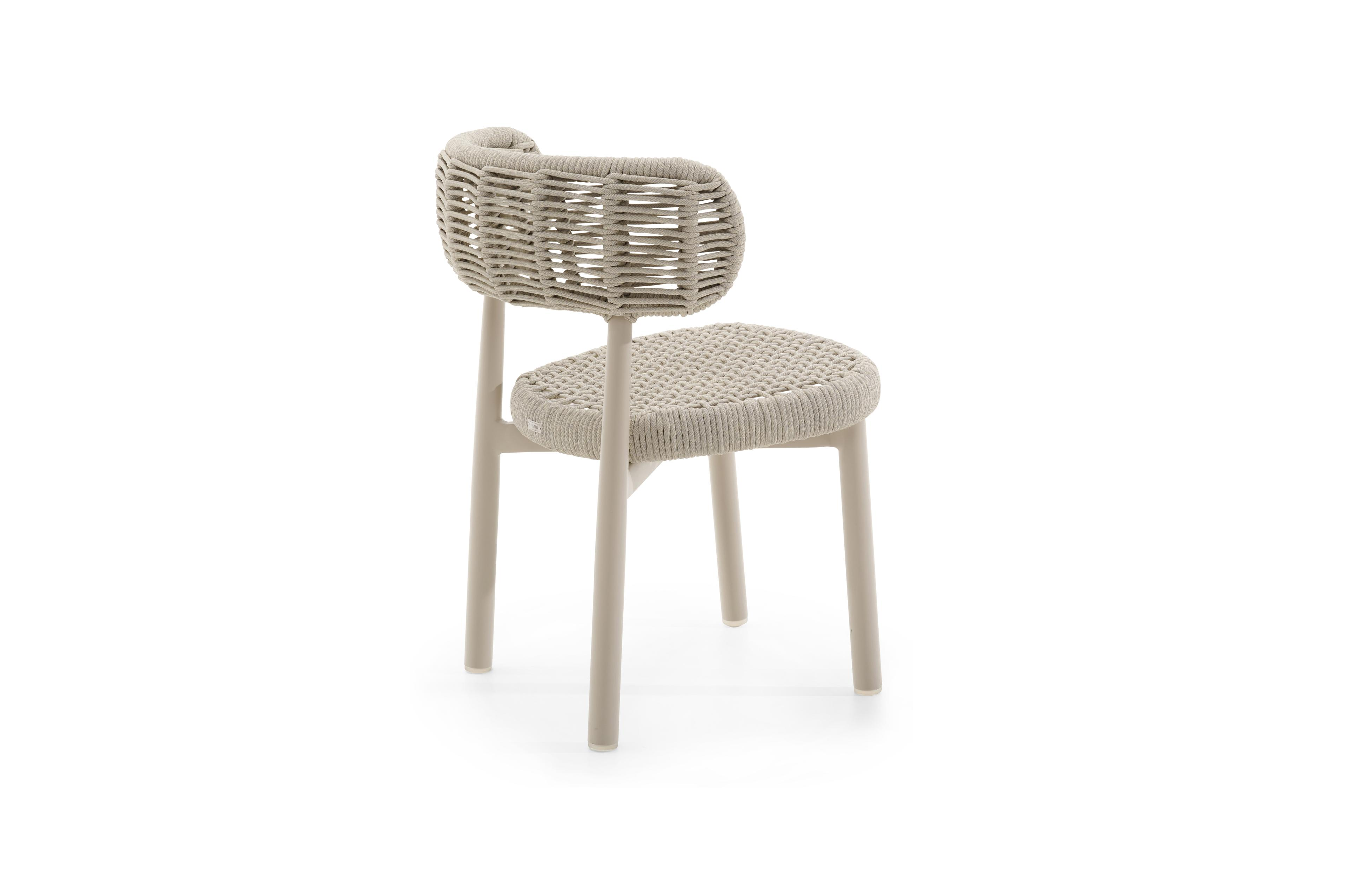 Lomo tuinstoel in beige aluminium en beige vierkant geweven ronde rope