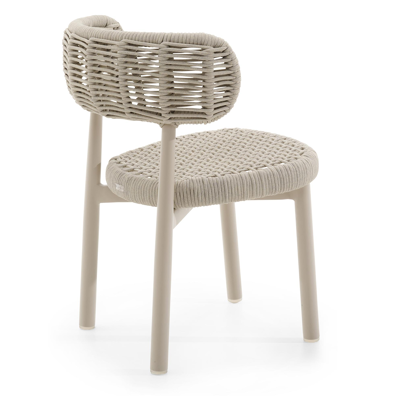 Chaise de jardin Lomo en aluminium beige et corde ronde tissée carrée beige