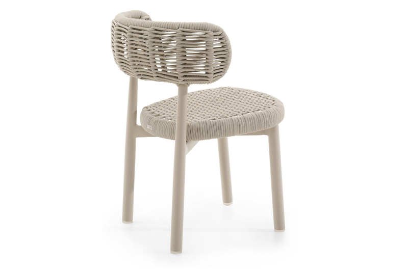 Lomo tuinstoel in beige aluminium en beige vierkant geweven ronde rope