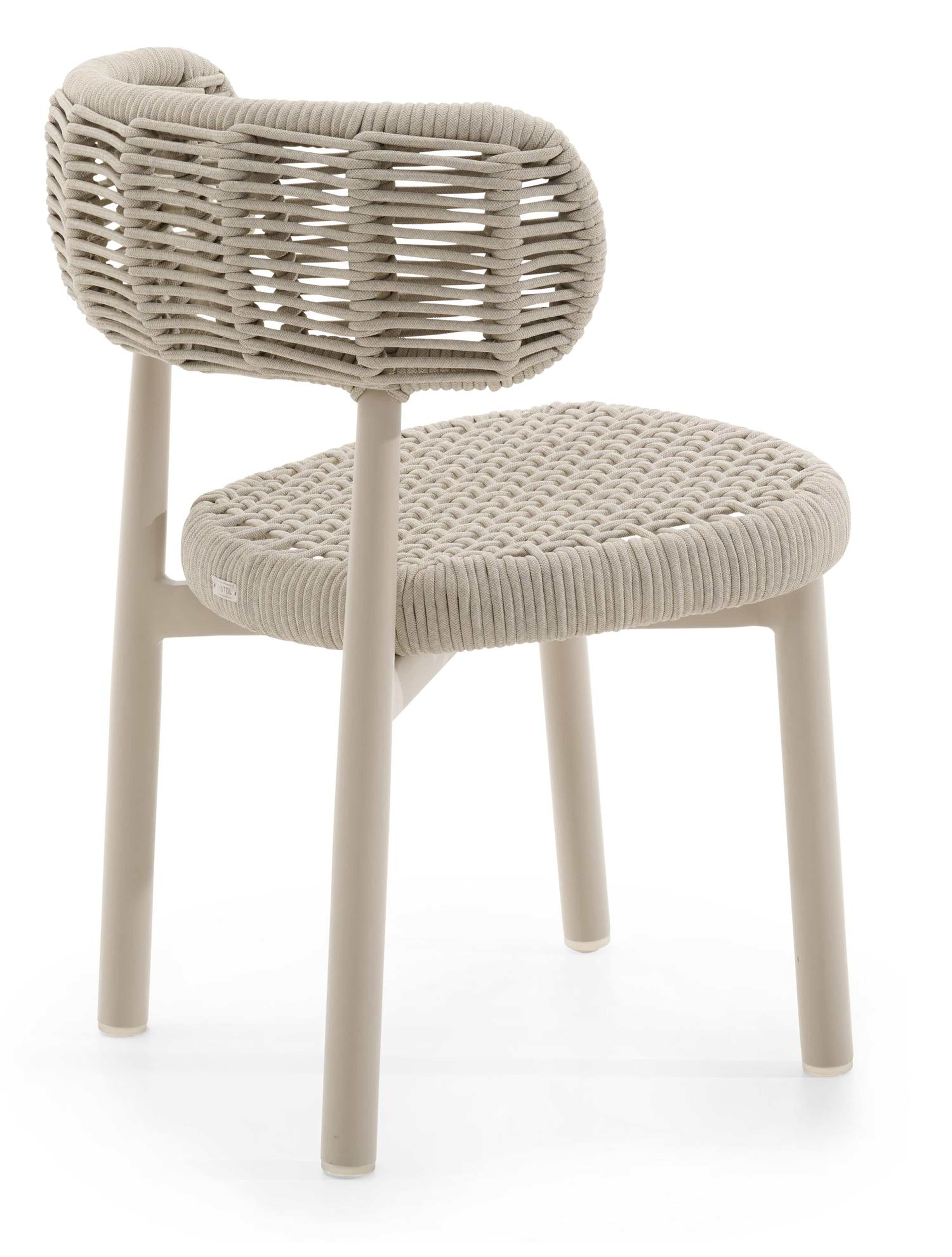Lomo tuinstoel in beige aluminium en beige vierkant geweven ronde rope