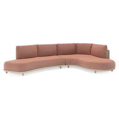 Salon de jardin d'angle Lomano en aluminium beige et corde luxe plate tissée verticalement beige et coussins en all weather sunbrella® luxe Savane Rust