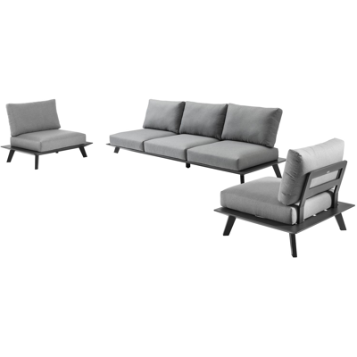 Puglia loungeset in zwart aluminium met grijs weather+ softtouch kussens