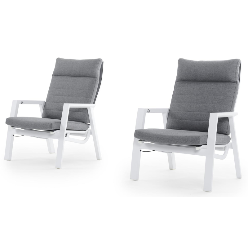 Ensemble de salon de balcon Prato en aluminium blanc avec coussins en weather+ textilène gris