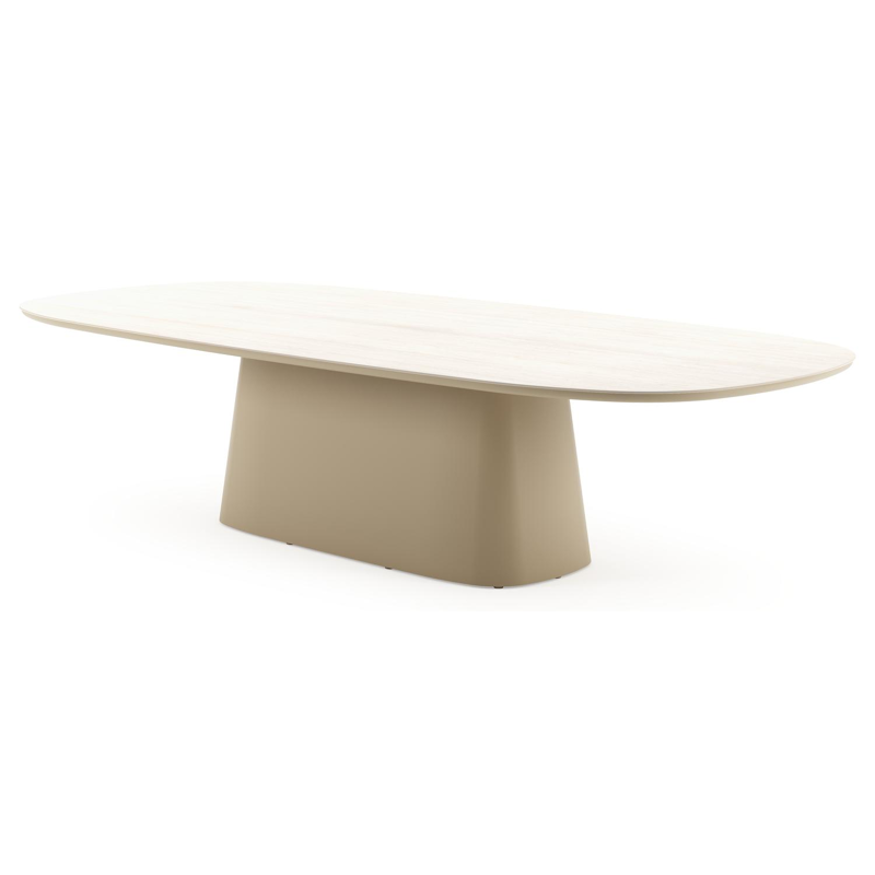 Amico tuintafel bombo xl in beige aluminium en volkeramiek Travertino Bianco - L 320 x B 148 x H 73.5 cm