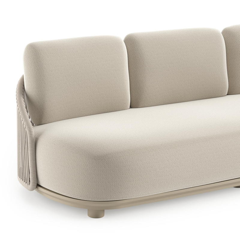 Vadelo loungebank in beige aluminium en beige verticaal geweven ronde rope met lopi marble all weather sunbrella® luxe kussen