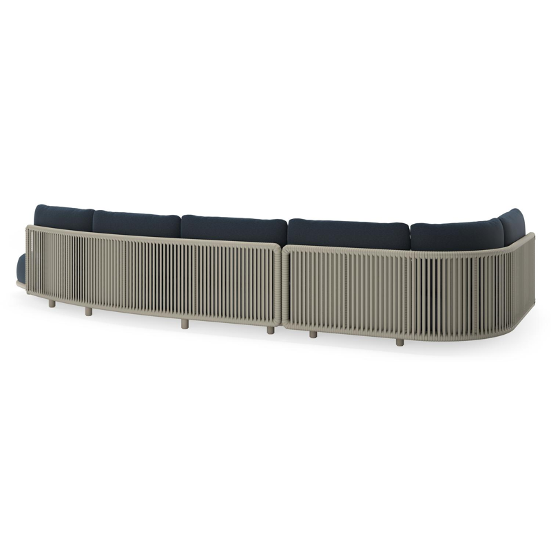 Lomano loungehoek in beige aluminium en beige verticaal geweven luxe vlakke rope met Heritage Indigo All Weather sunbrellaÂ® luxe