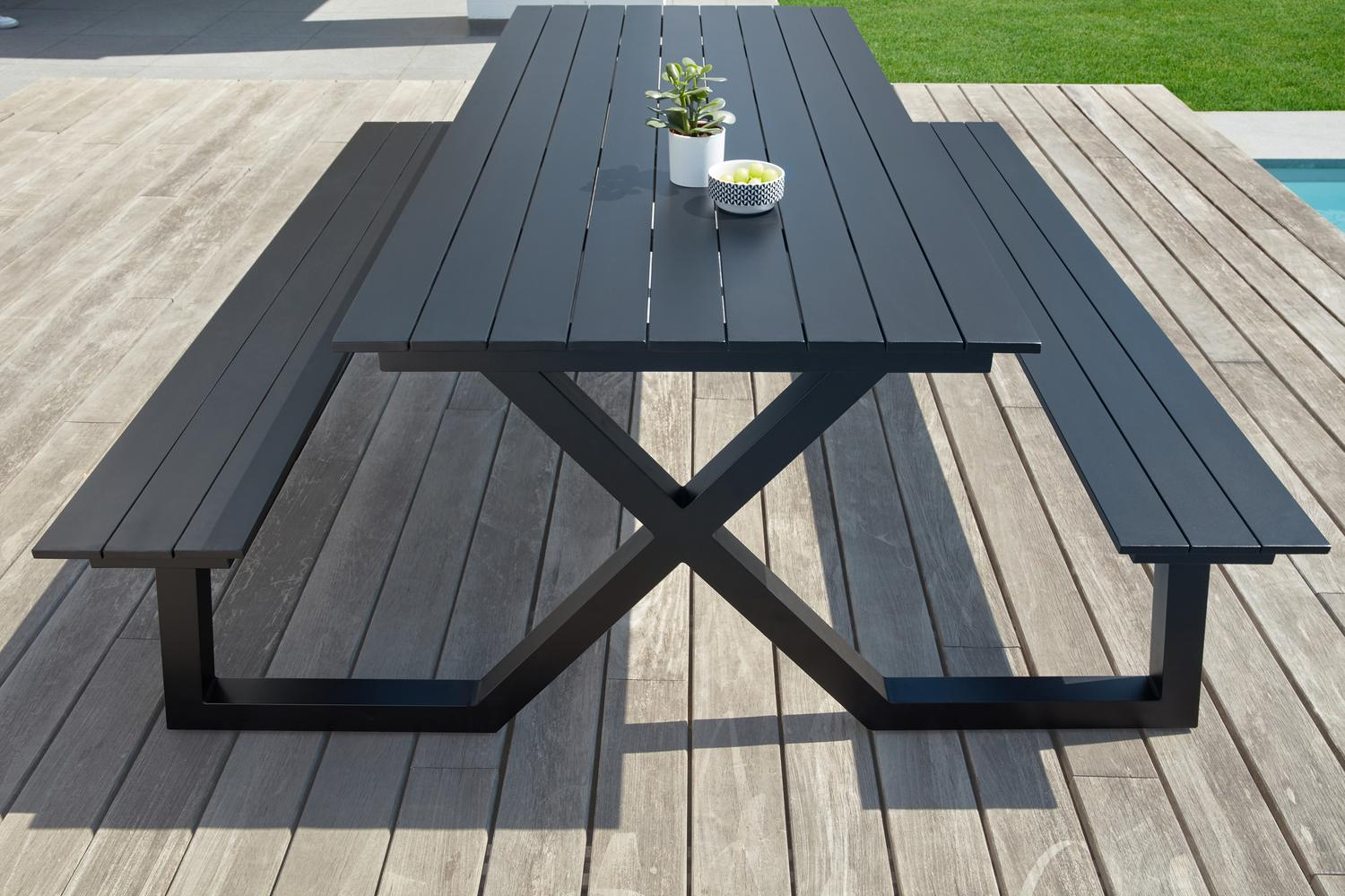 Mundo picknicktafel in zwart aluminium - L 200 x B 174 x H 75 cm