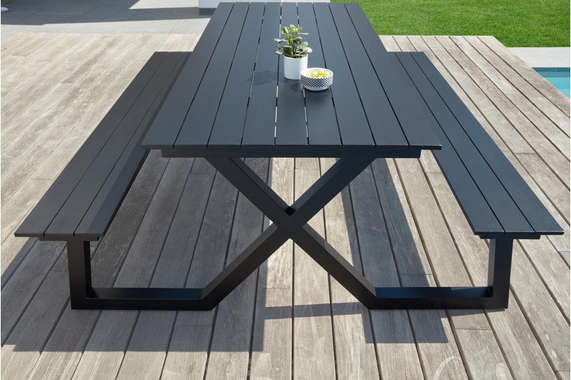 Mundo picknicktafel in zwart aluminium - L 200 x B 174 x H 75 cm