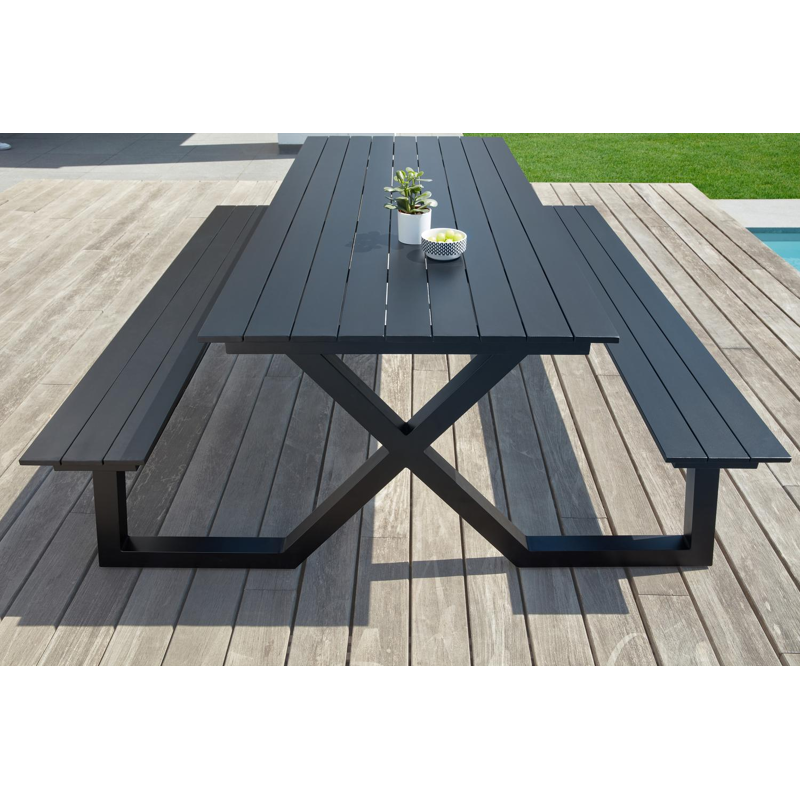 Table de pique-nique Mundo en aluminium noir - Lg 200 x Larg 174 x H 75 cm