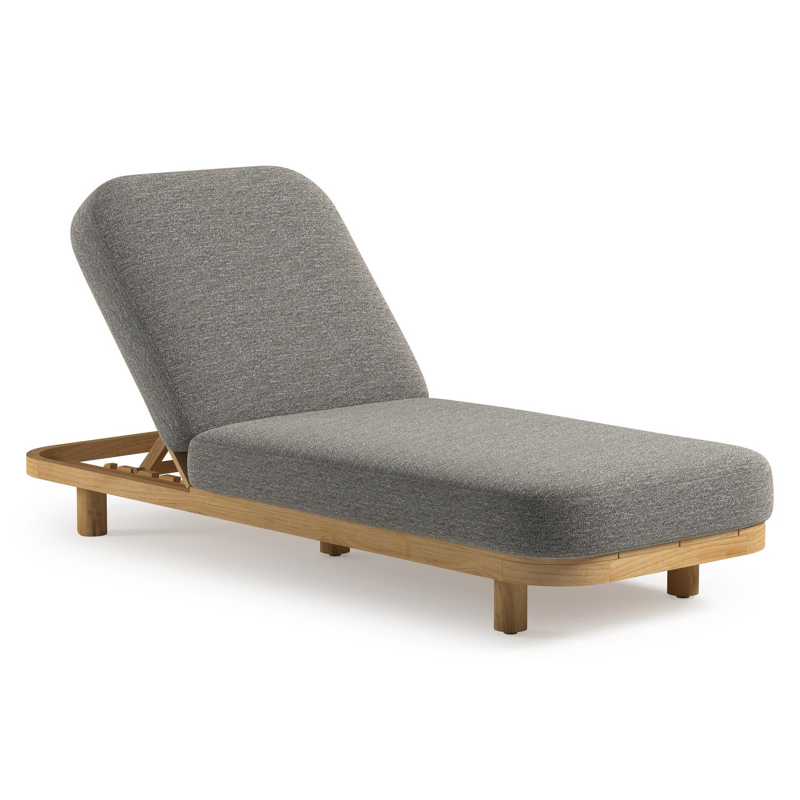 Chaise longue réglable Donato en teck avec All Weather Sunbrella® luxe tundra pepper coussin