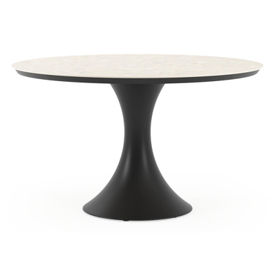 Table de jardin Fano ronde en aluminium noir et céramique pleine Retrostone - Diam. 130 x Haut. 75 cm