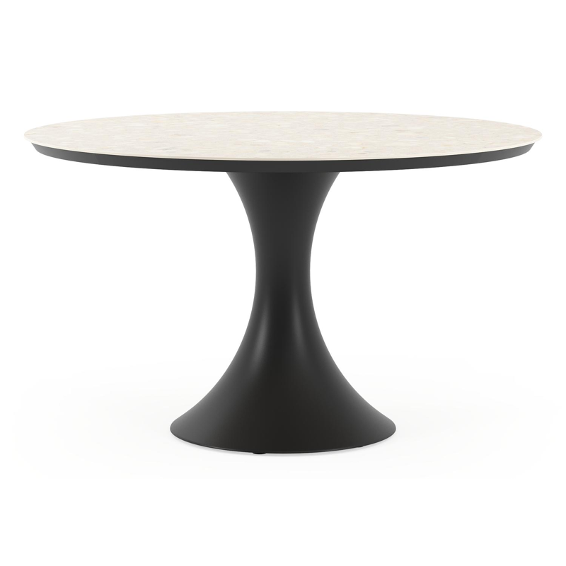 Fano tuintafel rond in zwart aluminium en volkeramiek Retrostone - Dia. 130 x H 75 cm