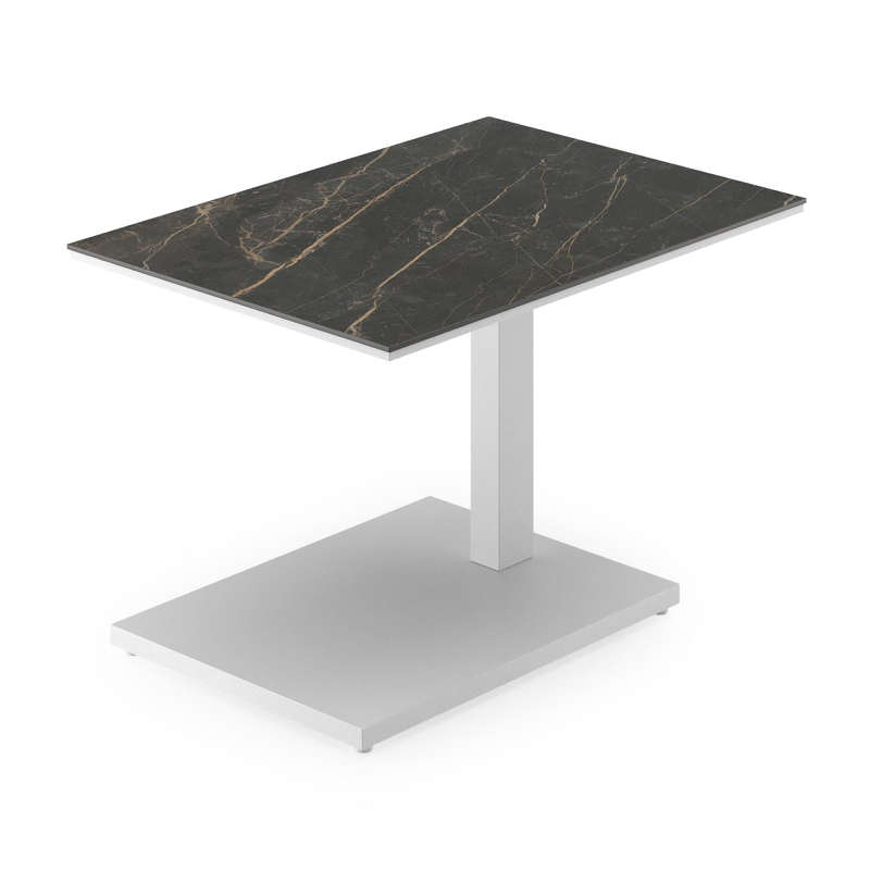 Table d'appoint pop-up Cirello rectangulaire en aluminium blanc et céramique pleine Black Obsession - Lg. 70 x Lrg. 50 x Haut. 44 cm