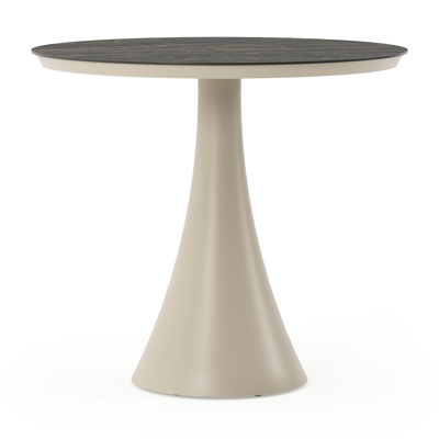 Table de jardin Fano ronde en aluminium beige et céramique pleine Black Obsession - Diam. 85 x Haut. 75 cm