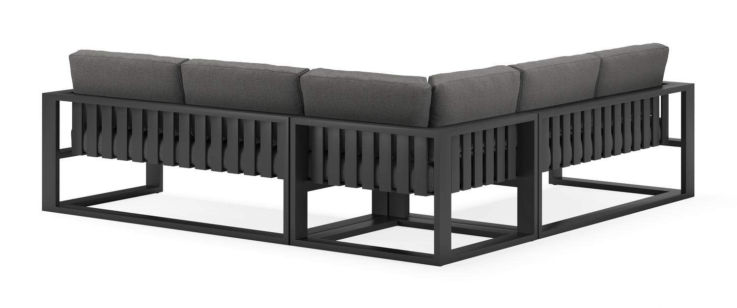 Verato loungehoek in zwart aluminium met deauville black all weather sunbrella® luxe kussens