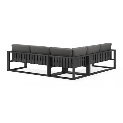 Verato loungehoek in zwart aluminium met deauville black all weather sunbrella® luxe kussens