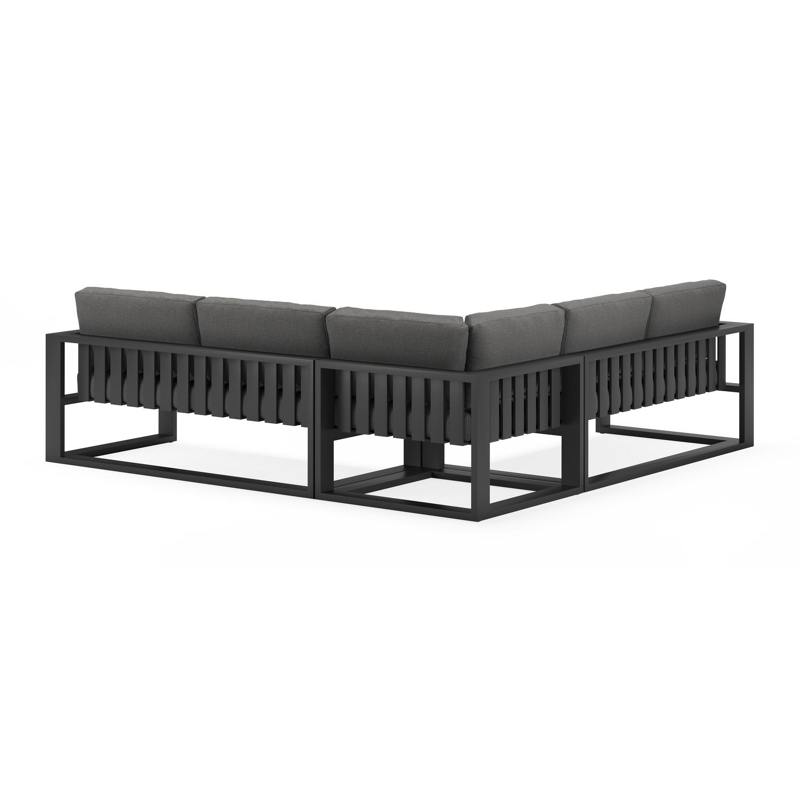 Verato loungehoek in zwart aluminium met deauville black all weather sunbrella® luxe kussens