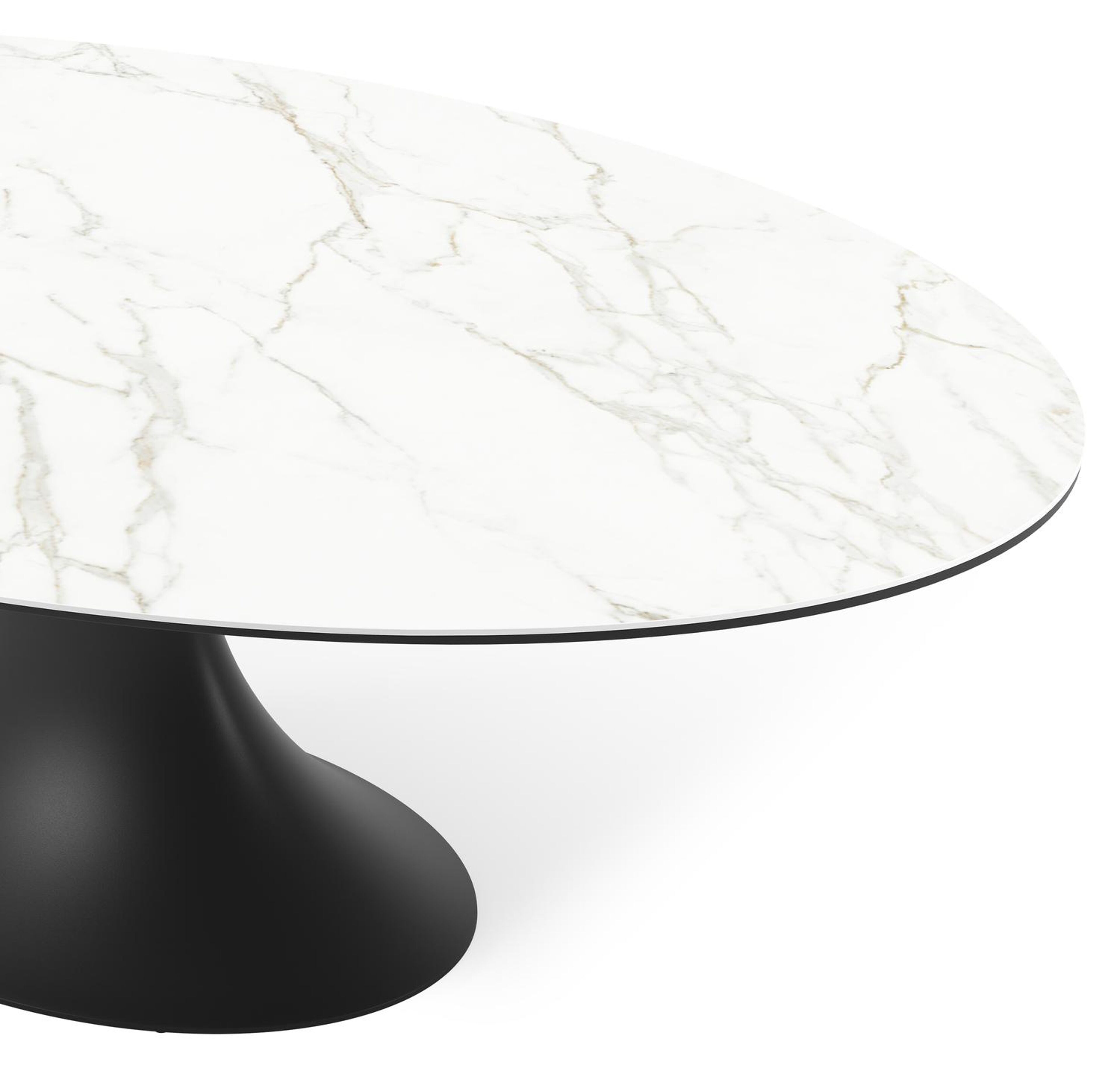 Fano tuintafel ovaal in zwart aluminium en volkeramiek Calacatta - L 240 x B 135 x H 75 cm