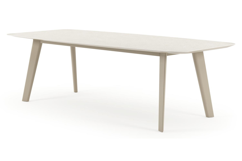 Lacirma tuintafel bootvorm in beige aluminium en volkeramiek Shilin L 255 x B 115 x H 74 cm x H 74 cm