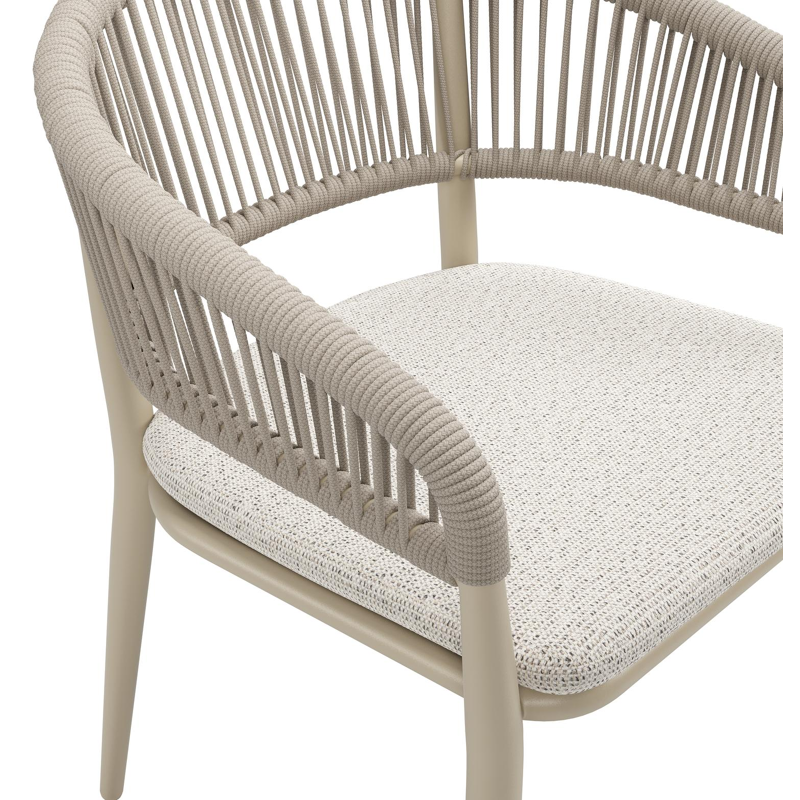 Tolfa stapelbare tuinstoel in beige aluminium en beige verticaal geweven ronde rope met stoelkussen in All Weather Solica Firenze Natural
