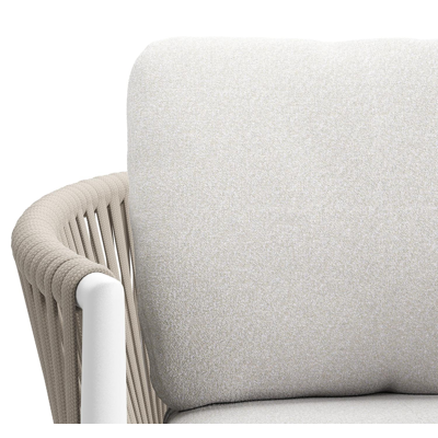 Organo tuinstoel in wit aluminium en beige verticaal geweven luxe vlakke rope met zitkussen in All Weather Solica Soul Optik