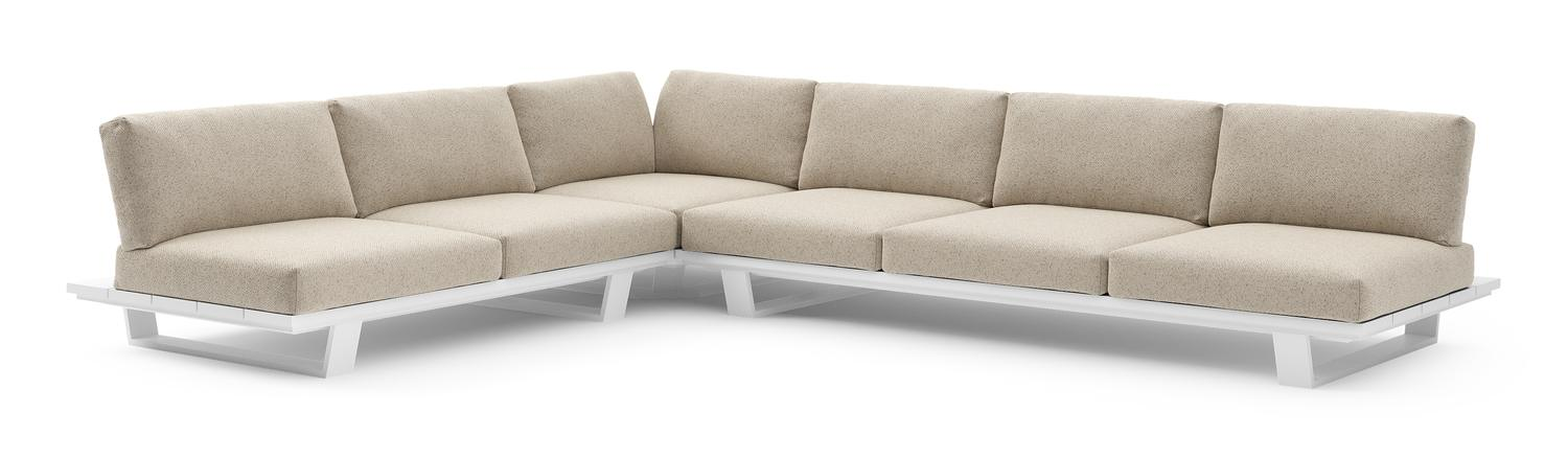 Pagino loungehoek in wit aluminium met bora desert all weather cosytica kussen