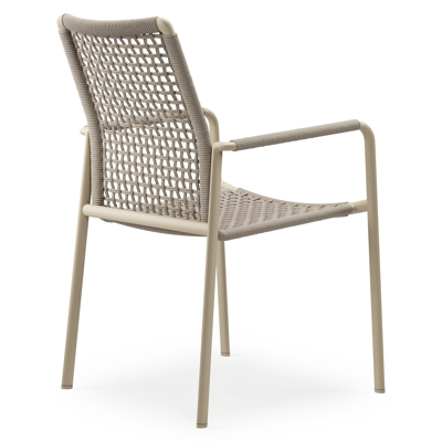 Como stapelbare tuinmeubelen in beige aluminium en beige vierkant geweven ronde rope