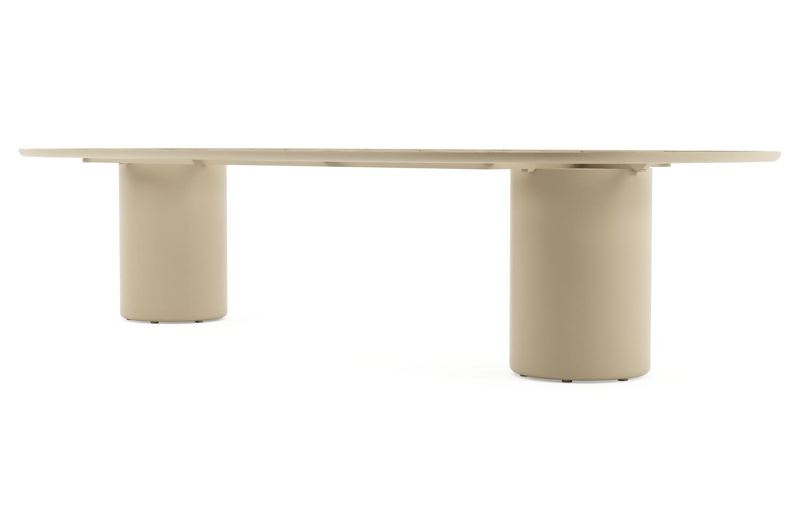 Amico low dining tuintafel bombo in beige aluminium en volkeramiek Rapolano - L 320 x B 130 x H 61 cm