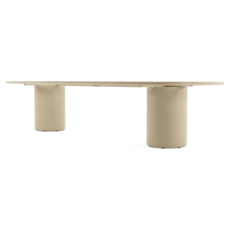 Amico low dining tuintafel bombo in beige aluminium en volkeramiek Shilin - L 320 x B 130 x H 61 cm