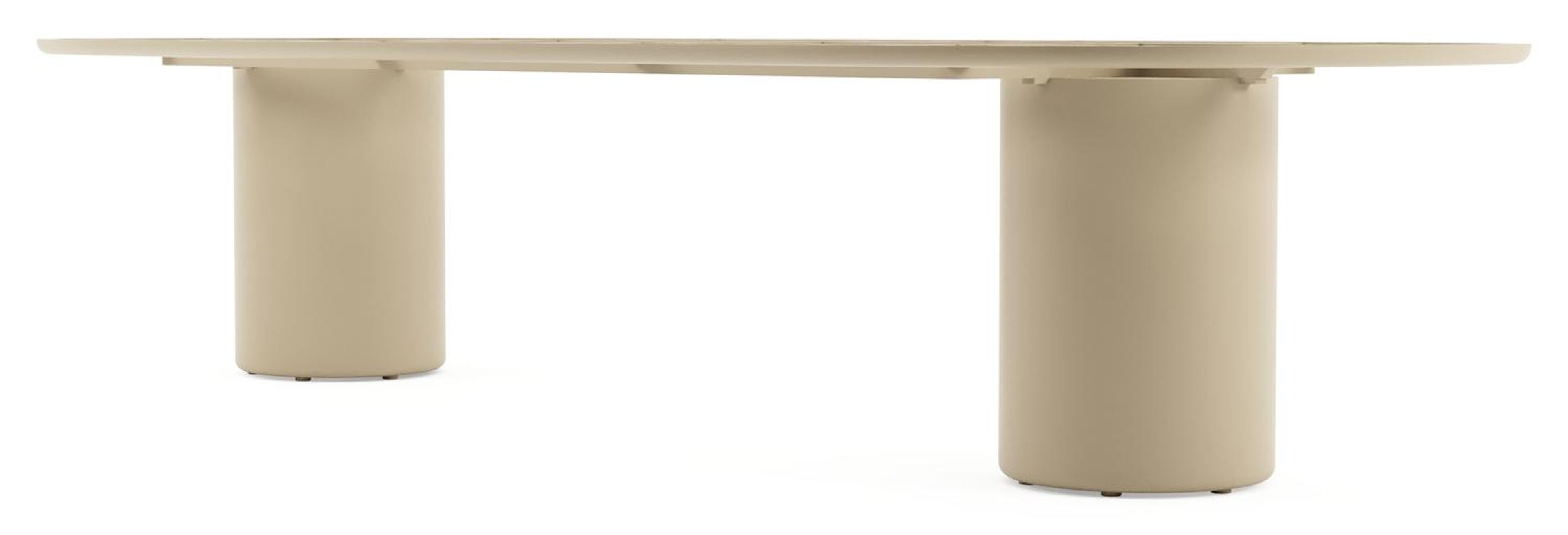 Table de jardin low dining Amico bombo en aluminium beige et céramique pleine Shilin - Lg. 320 x Lrg. 130 x Haut. 61 cm
