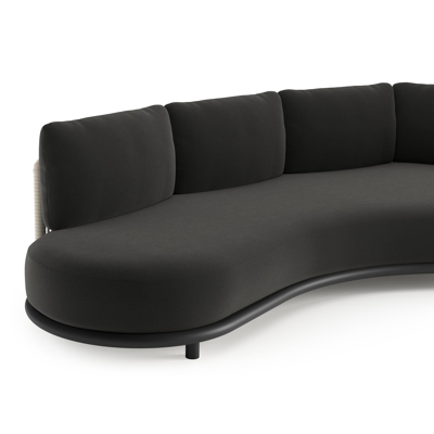 Lomano loungebank in zwart aluminium en beige verticaal geweven luxe vlakke rope met natte sooty all weather sunbrella® luxe kussen