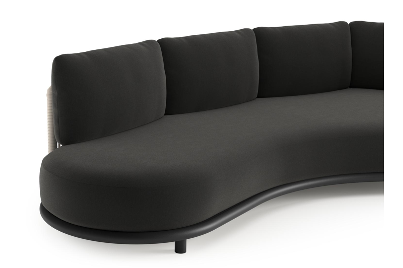 Lomano loungebank in zwart aluminium en beige verticaal geweven luxe vlakke rope met natte sooty all weather sunbrella® luxe kussen