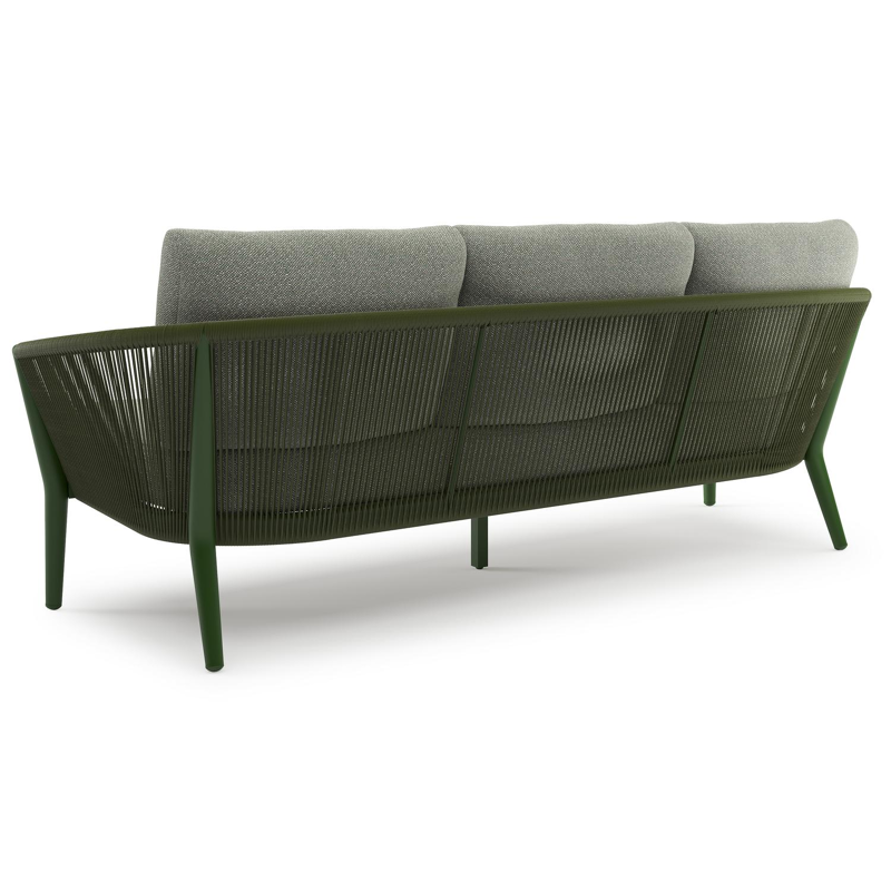 Orso loungebank in groen aluminium en groen verticaal geweven ronde rope met Savane Leaf all weather sunbrella® luxe kussen