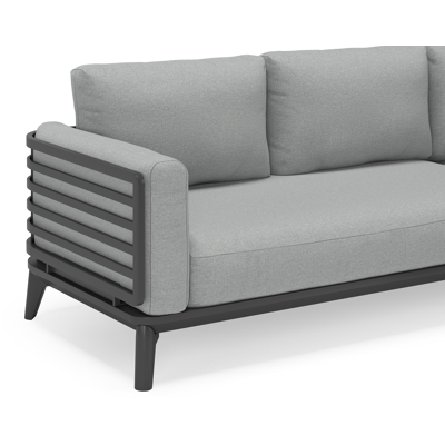 Salon de jardin Mosa en aluminium noir avec weather+ softtouch gris et table basse