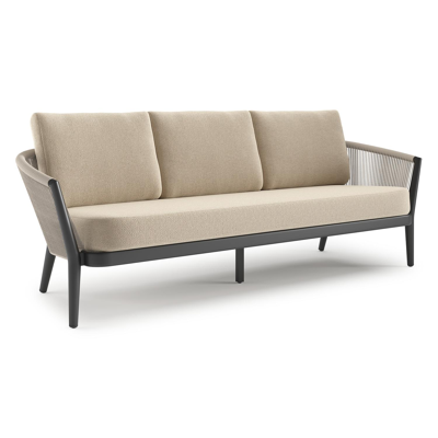 Orso loungebank in zwart aluminium en beige verticaal geweven ronde rope met Althea Chalk all weather cosytica kussen