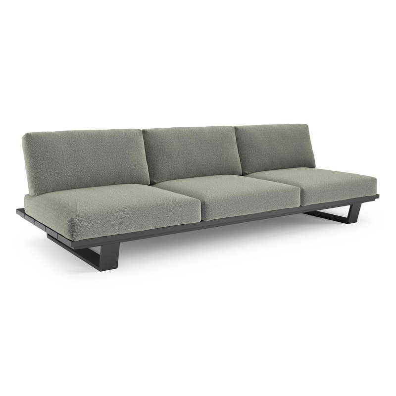 Canapé de jardin Pagino en aluminium noir et coussins en all weather sunbrella® luxe savane leaf