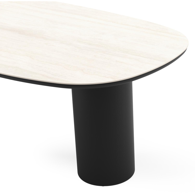 Amico tuintafel bombo in zwart aluminium en volkeramiek Travertino Bianco - L 210 x B 110 x H 73.5 cm