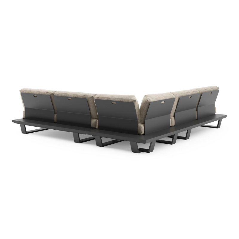 Pagino loungehoek in zwart aluminium met bora desert all weather cosytica kussen