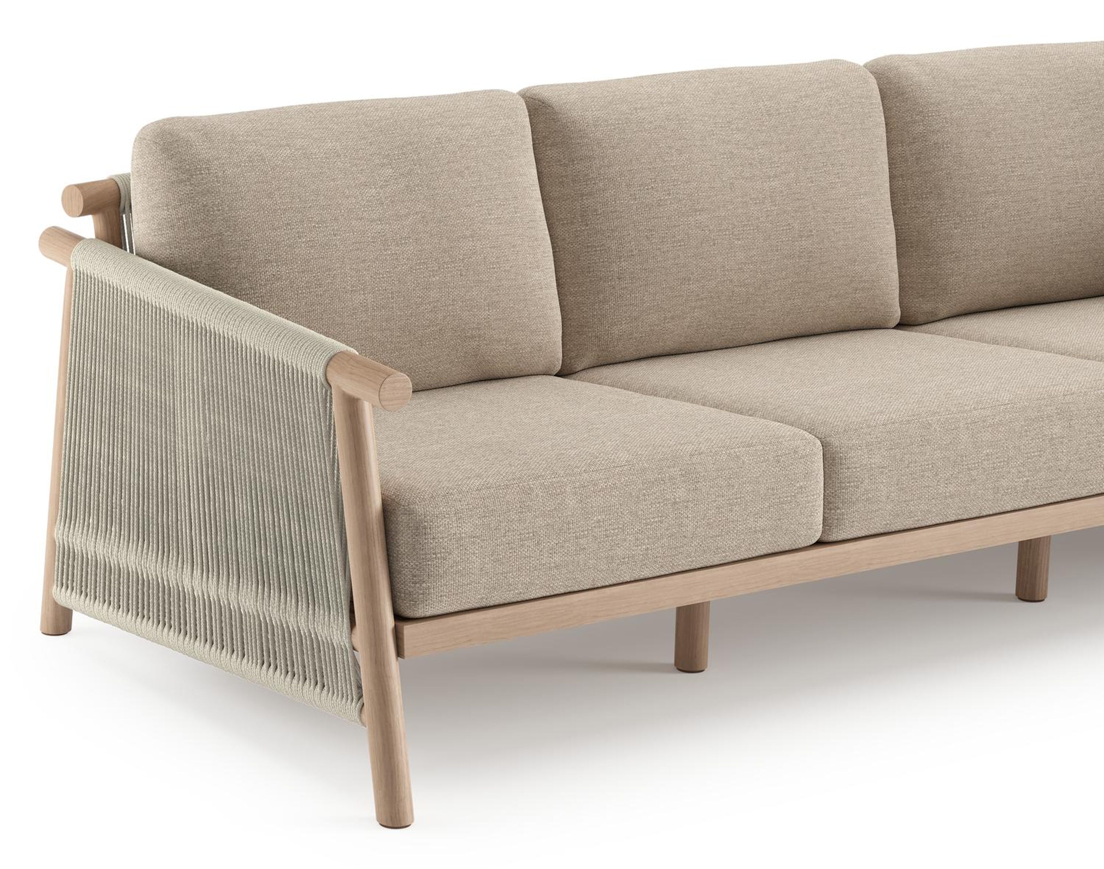 Salon de jardin Erla en corde ronde tissée verticalement beige et coussins en weather+ softtouch rustic et table basse
