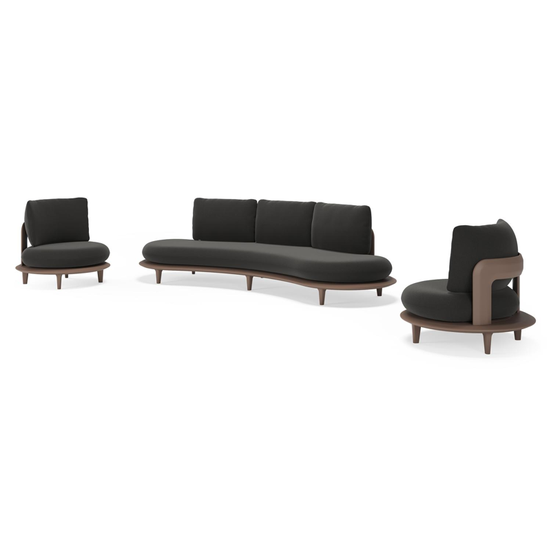 Bomero loungeset in taupe aluminium met natte sooty all weather sunbrella® luxe kussen